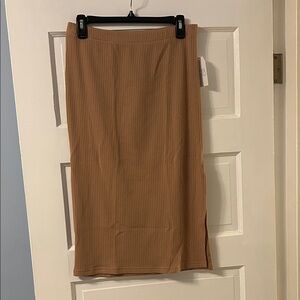 Time and Tru Tan Ribbed Midi Skirt